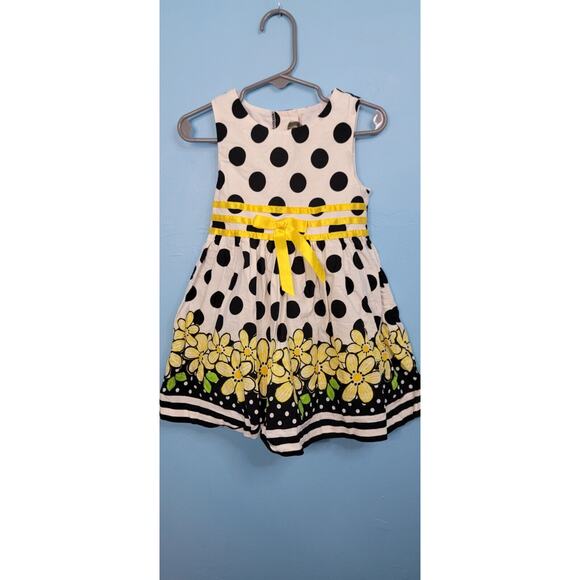 Rare Too Girls Dress Size 2T Polka Dot Daisy Yellow Belted Formal - Picture 1 of 6